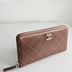 Chanel Copper Quilted Leather Zip Around Long Wallet